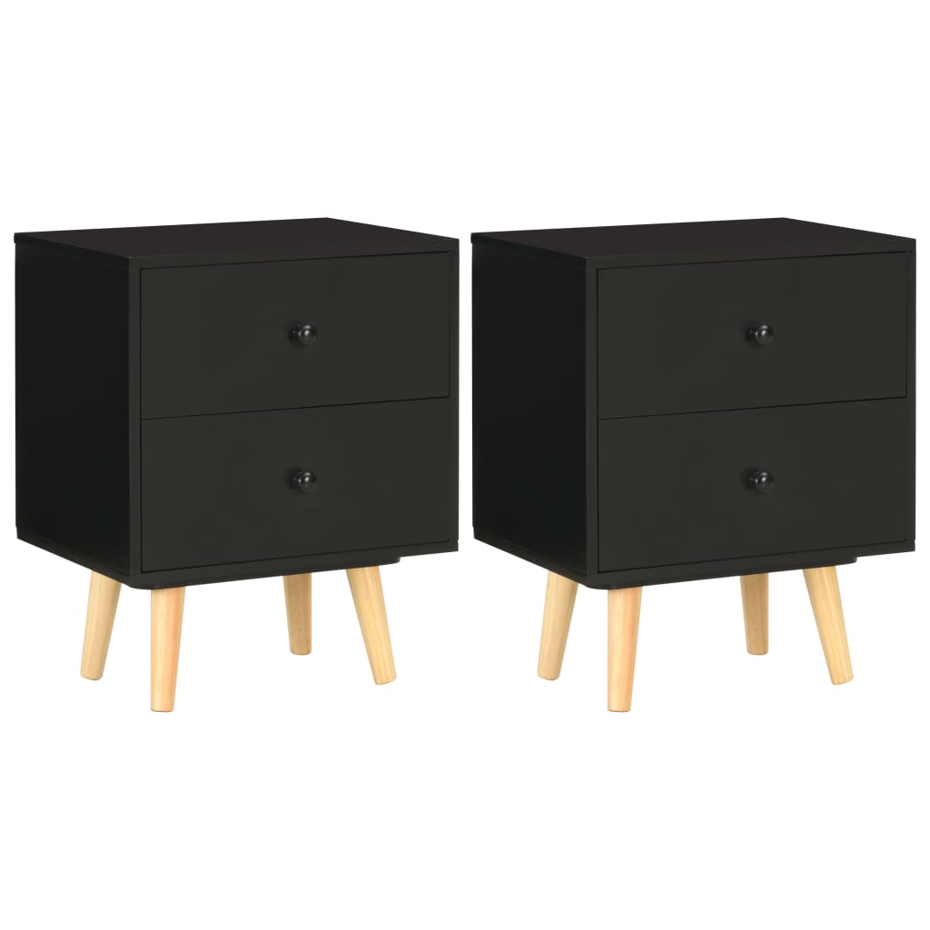 Tables de chevet, lot de 2, noir, 40 x 30 x 50 cm, pin massif