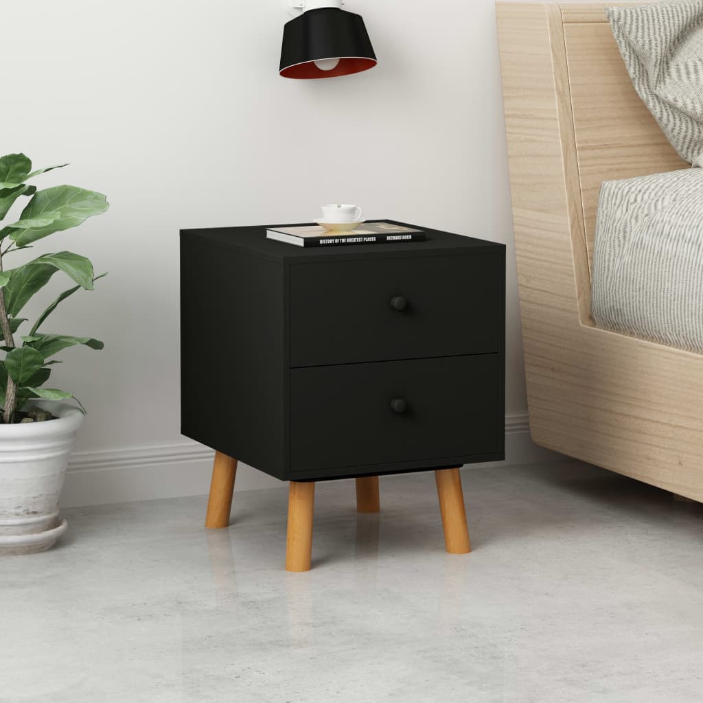 Tables de chevet, lot de 2, noir, 40 x 30 x 50 cm, pin massif