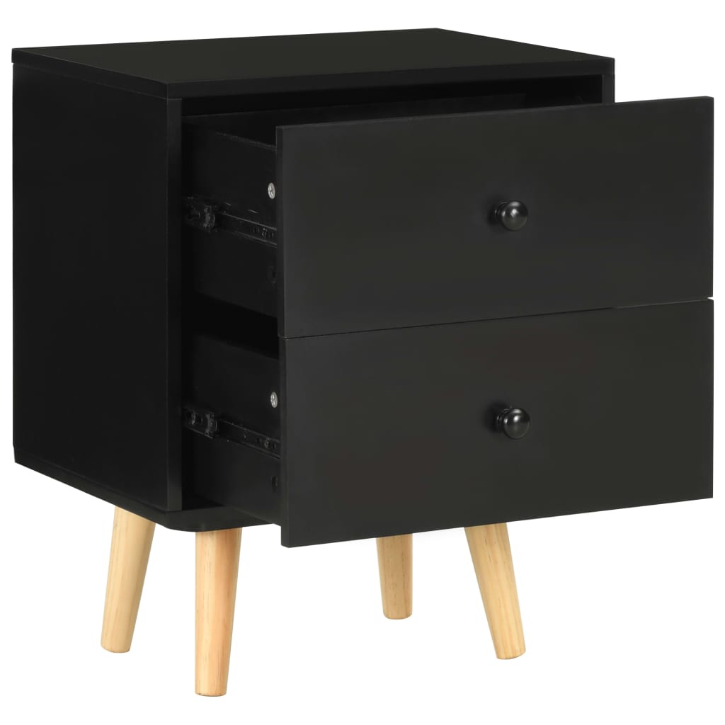 Tables de chevet, lot de 2, noir, 40 x 30 x 50 cm, pin massif