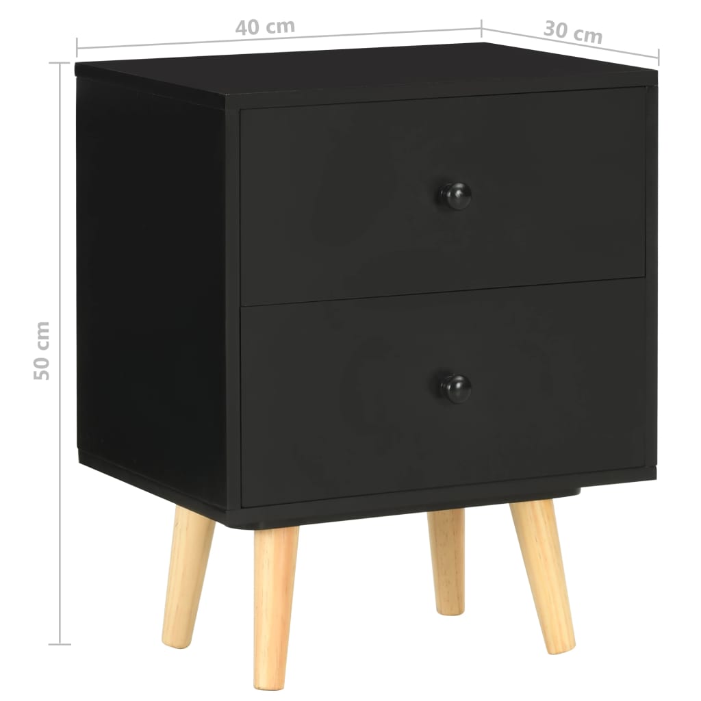 Tables de chevet, lot de 2, noir, 40 x 30 x 50 cm, pin massif
