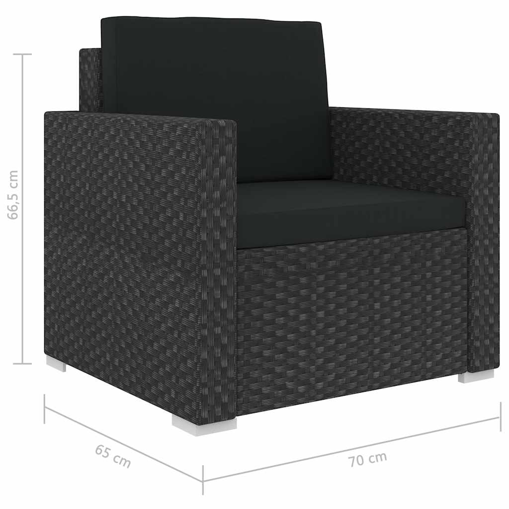 6-tlg. Garten-Lounge-Set mit Auflagen Poly Rattan Schwarz