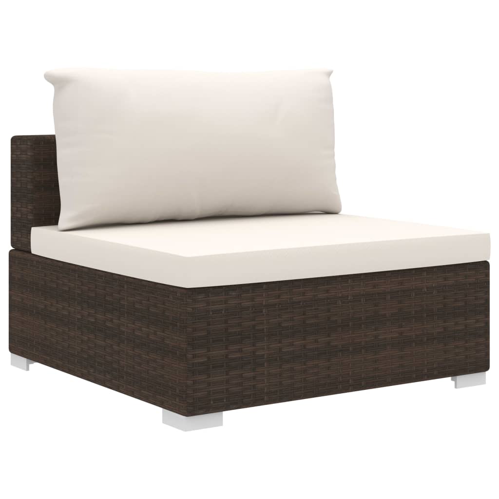 10 pièces. Salon de jardin avec coussins poly rotin marron