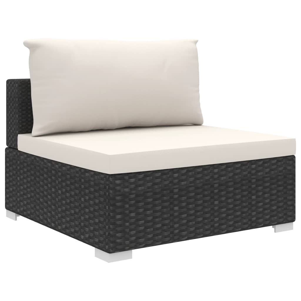 10 pièces. Salon de jardin avec coussins poly rotin noir