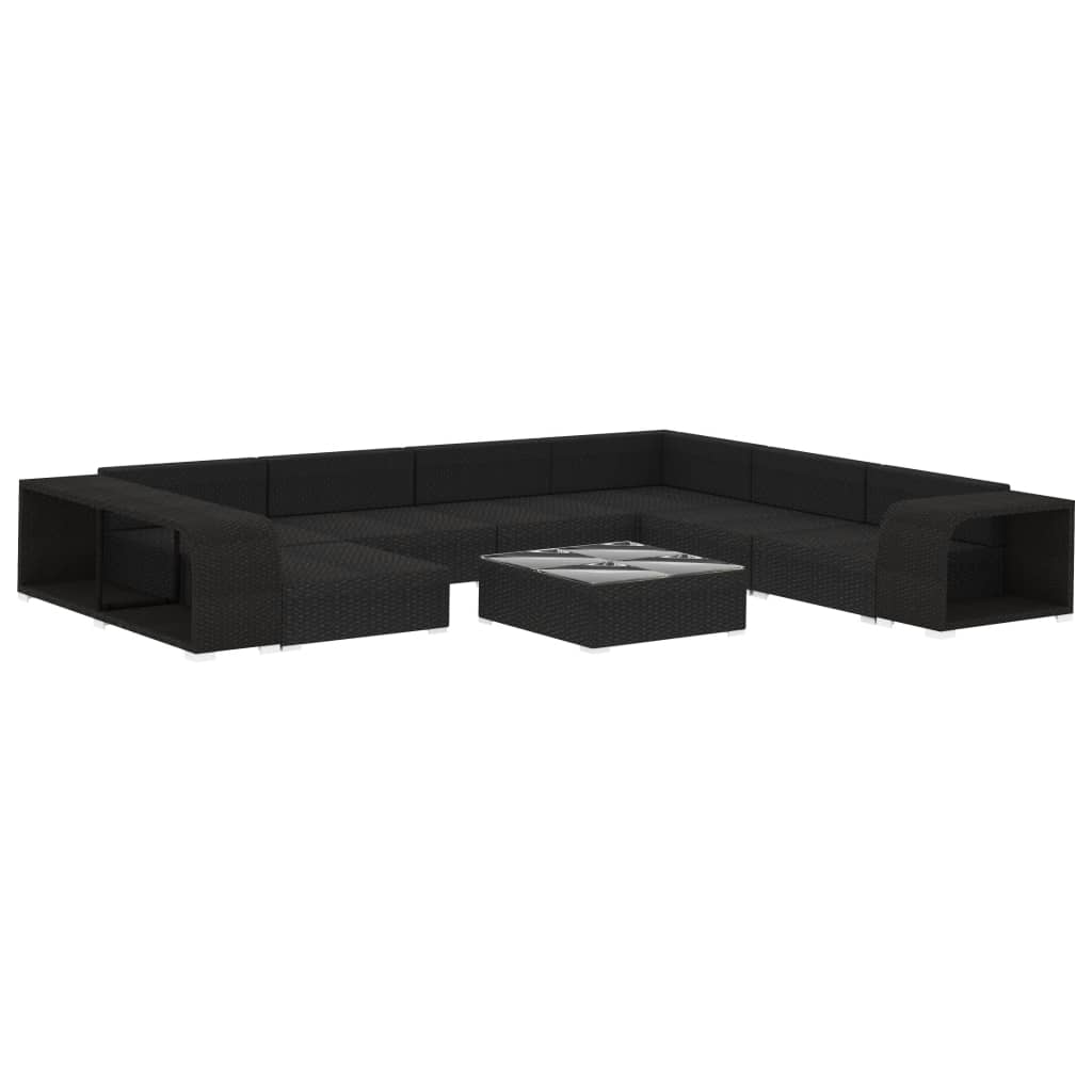 10 pièces. Salon de jardin avec coussins poly rotin noir