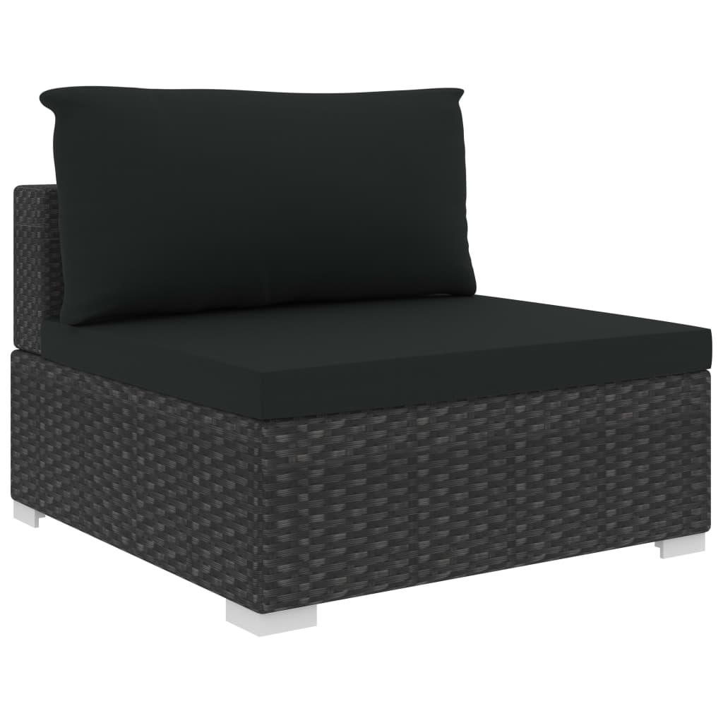 10 pièces. Salon de jardin avec coussins poly rotin noir