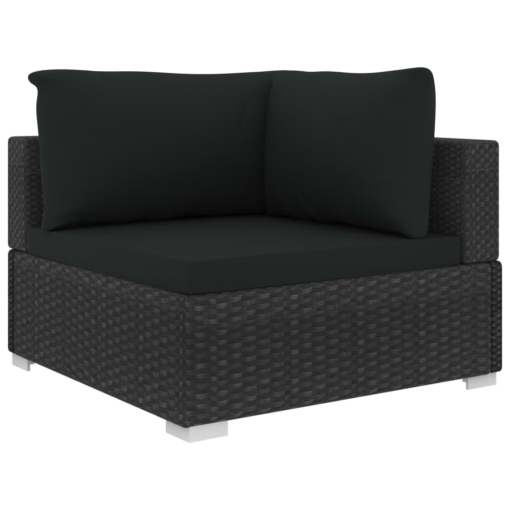 10 pièces. Salon de jardin avec coussins poly rotin noir
