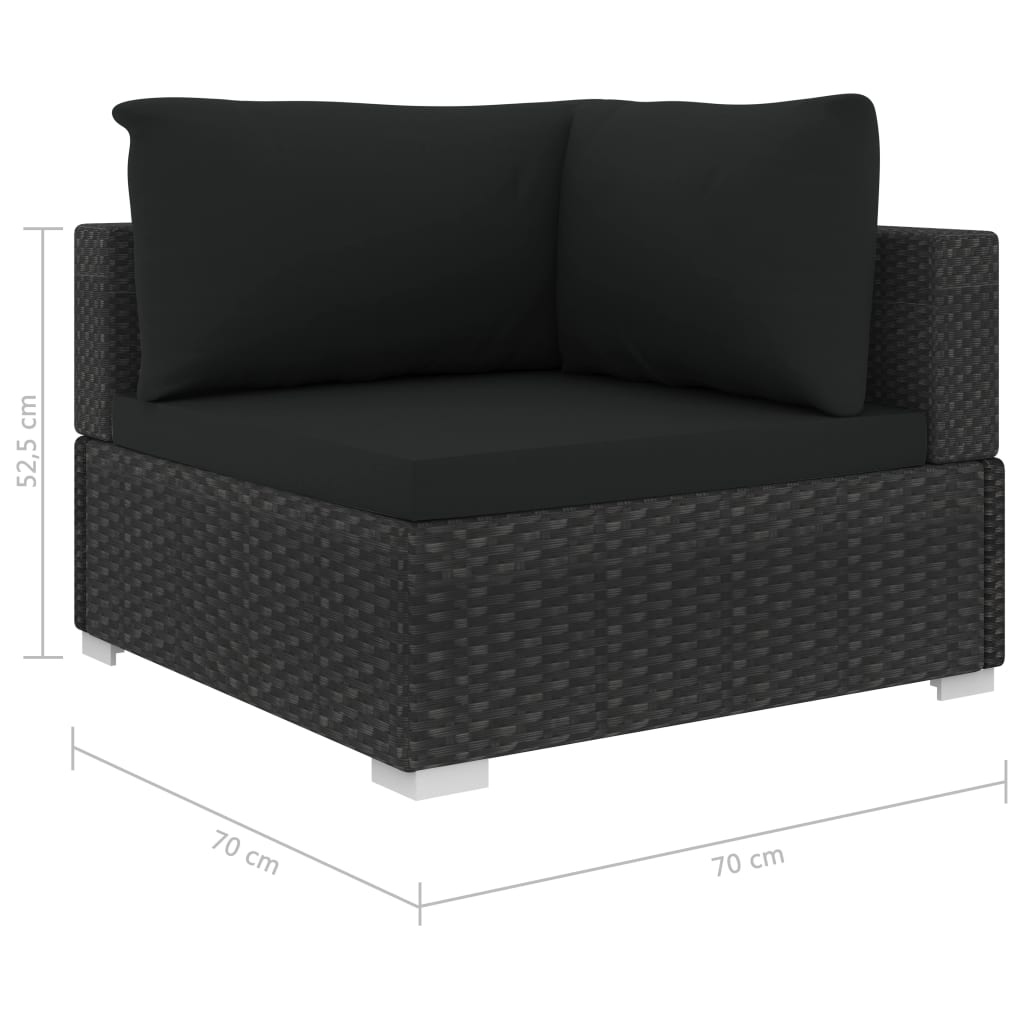 10 pièces. Salon de jardin avec coussins poly rotin noir