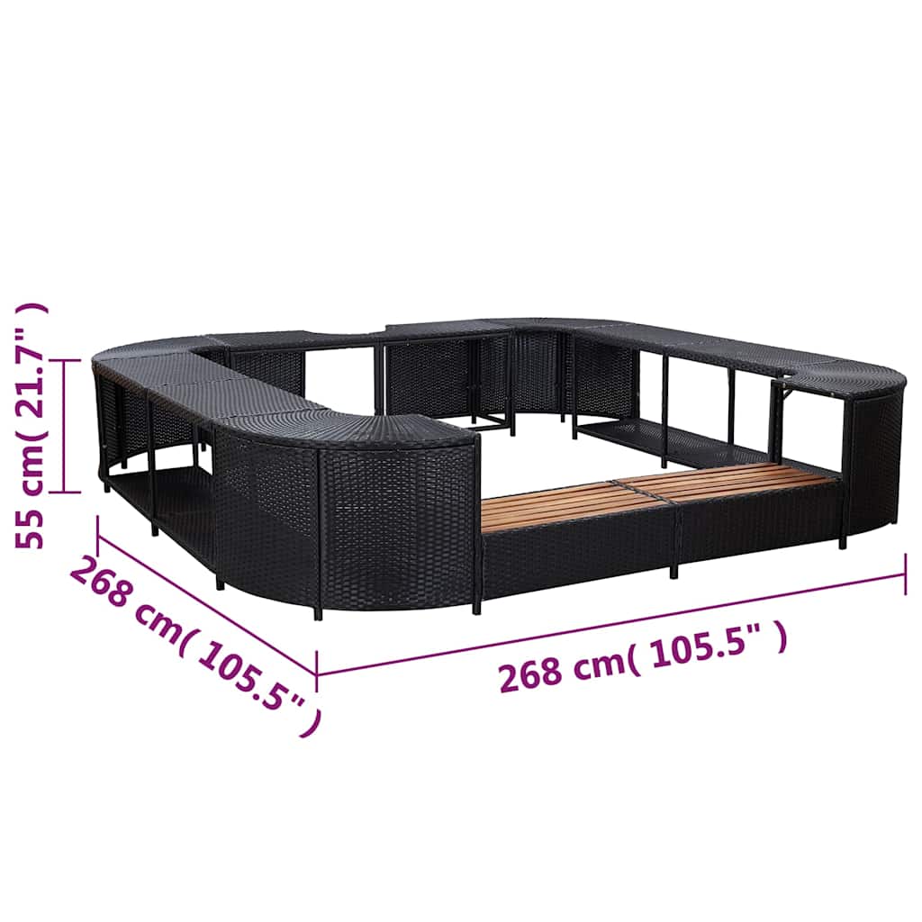 Whirlpool-Umrandung Quadratisch Schwarz 268x268x55 Poly Rattan