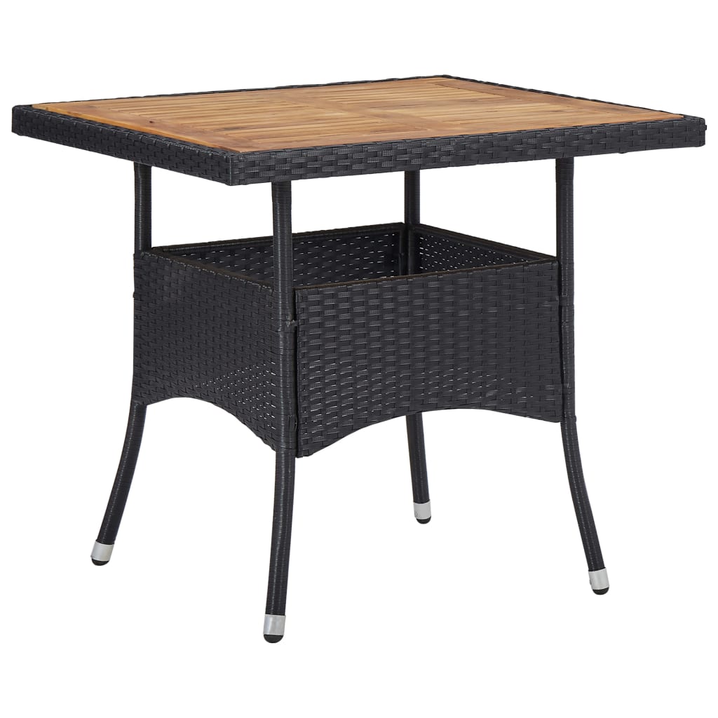 Garden Dining Table Black Poly Rattan and Solid Acacia Wood
