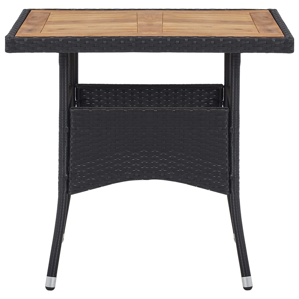 Garden Dining Table Black Poly Rattan and Solid Acacia Wood