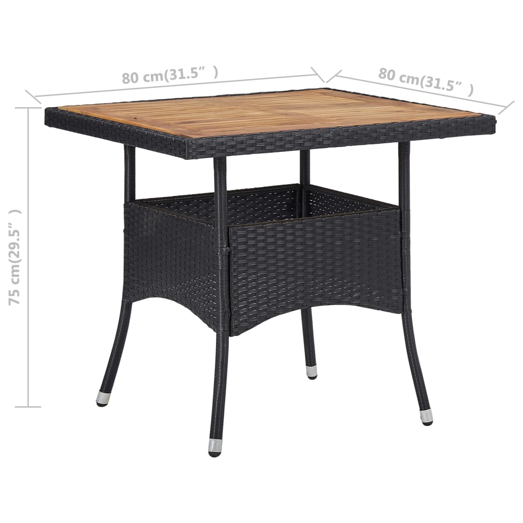 Garden Dining Table Black Poly Rattan and Solid Acacia Wood