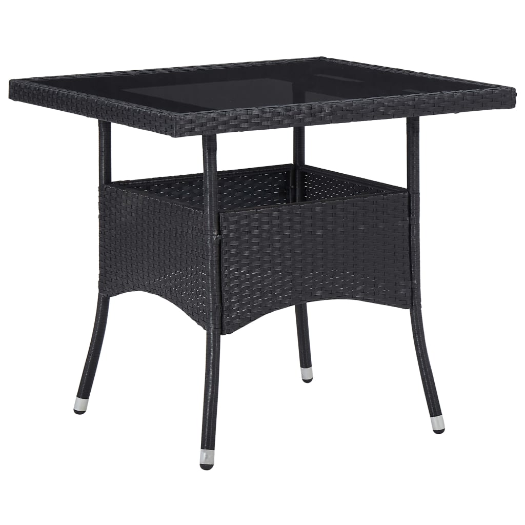 Garden Dining Table Black Poly Rattan and Glass