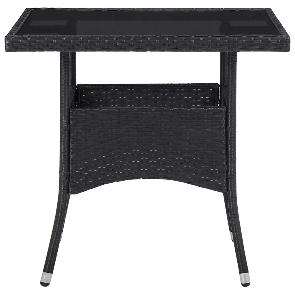 Garden Dining Table Black Poly Rattan and Glass