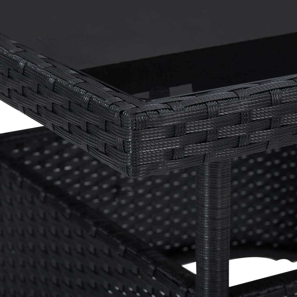 Garden Dining Table Black Poly Rattan and Glass