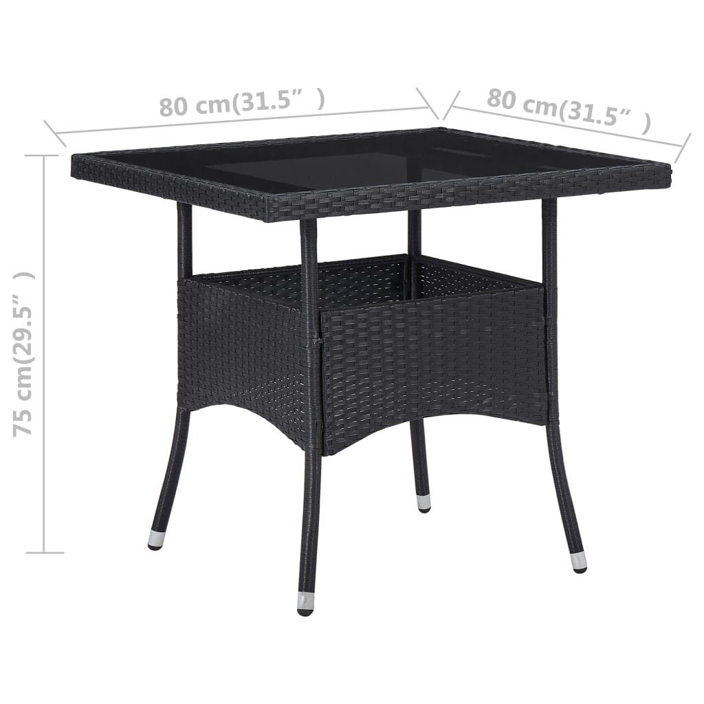 Garden Dining Table Black Poly Rattan and Glass