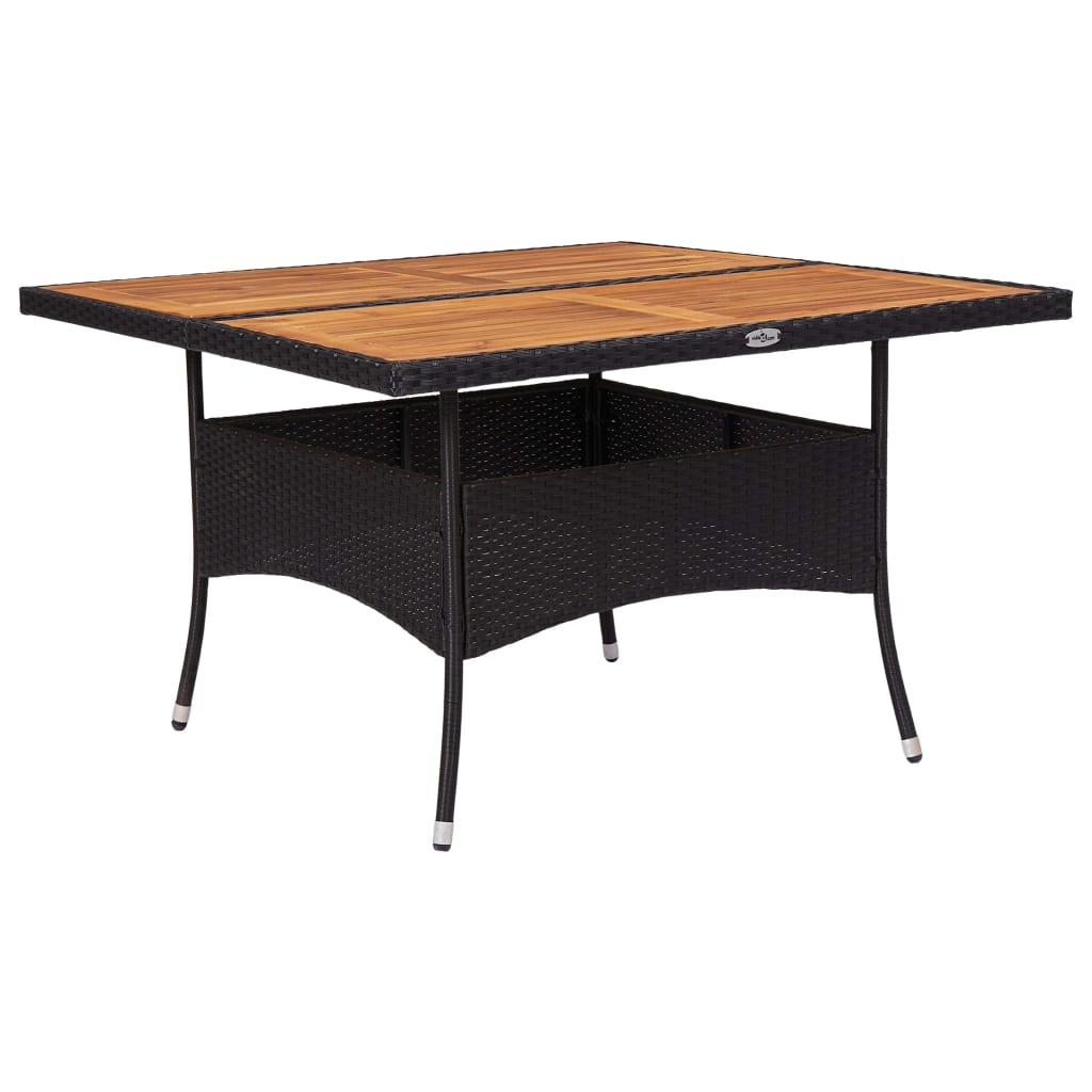 Garden Dining Table Black Poly Rattan and Solid Acacia Wood