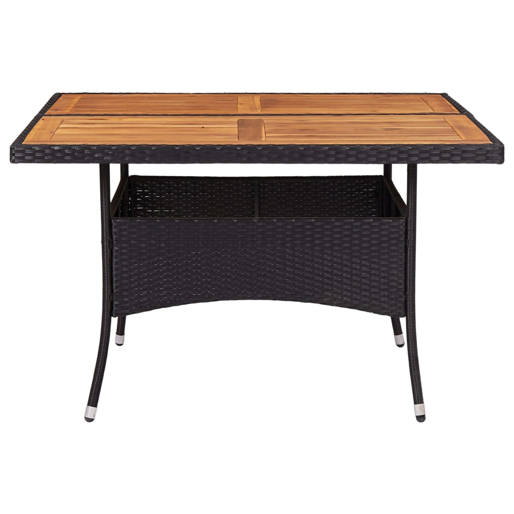 Garden Dining Table Black Poly Rattan and Solid Acacia Wood