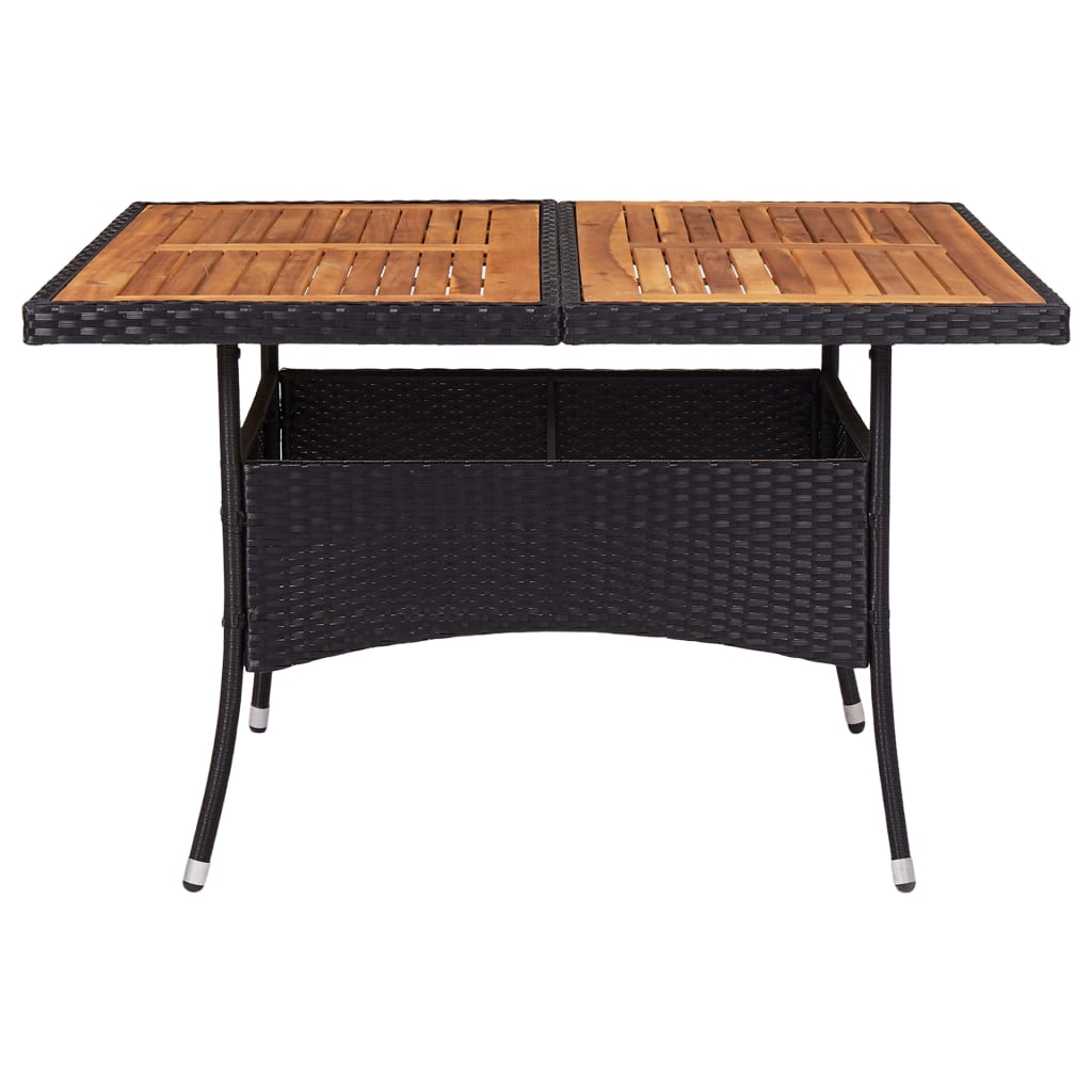 Garden Dining Table Black Poly Rattan and Solid Acacia Wood