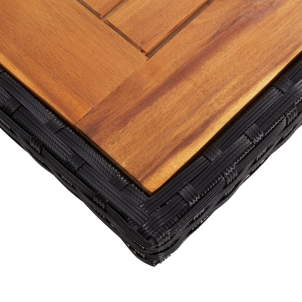 Garden Dining Table Black Poly Rattan and Solid Acacia Wood