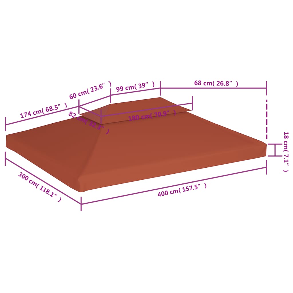 Pavilion roof tarpaulin with chimney 310 g/m² 4x3 m terracotta