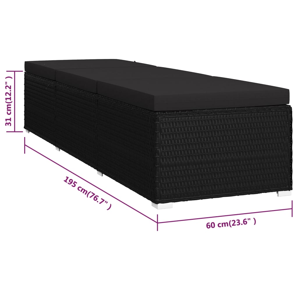 Bain de soleil avec coussin poly rotin noir