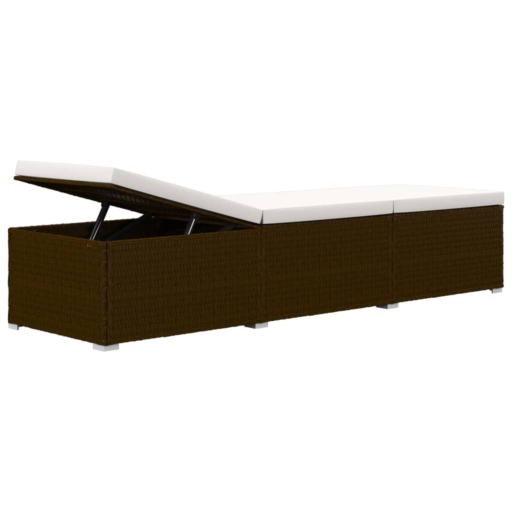 Bain de soleil avec coussin et table à thé poly rotin marron