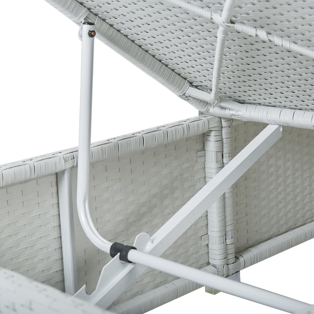 Sun lounger with cushion and tea table Poly Rattan White