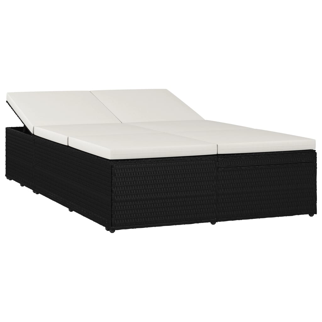 Bain de soleil avec coussin poly rotin noir