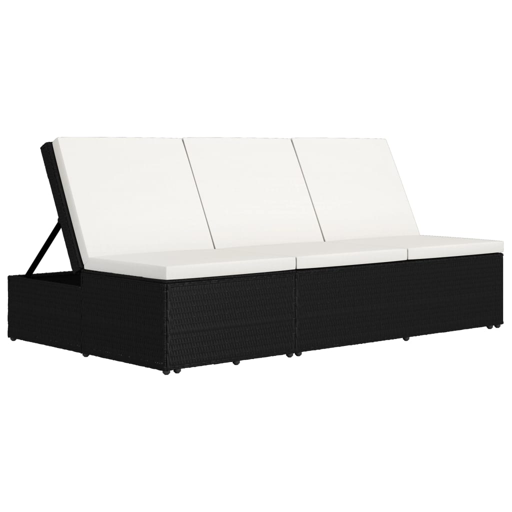 Bain de soleil avec coussin poly rotin noir