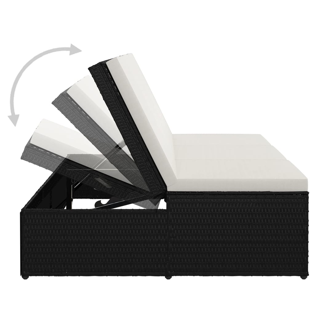 Bain de soleil avec coussin poly rotin noir