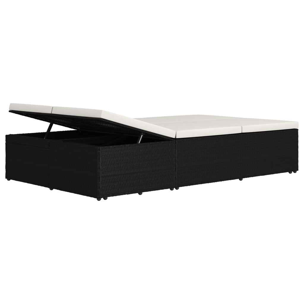 Bain de soleil avec coussin poly rotin noir
