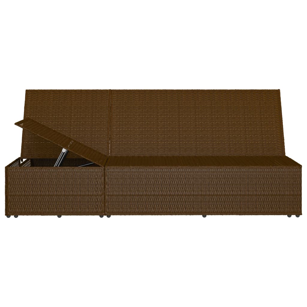Sun Lounger with Cushion Poly Rattan Brown