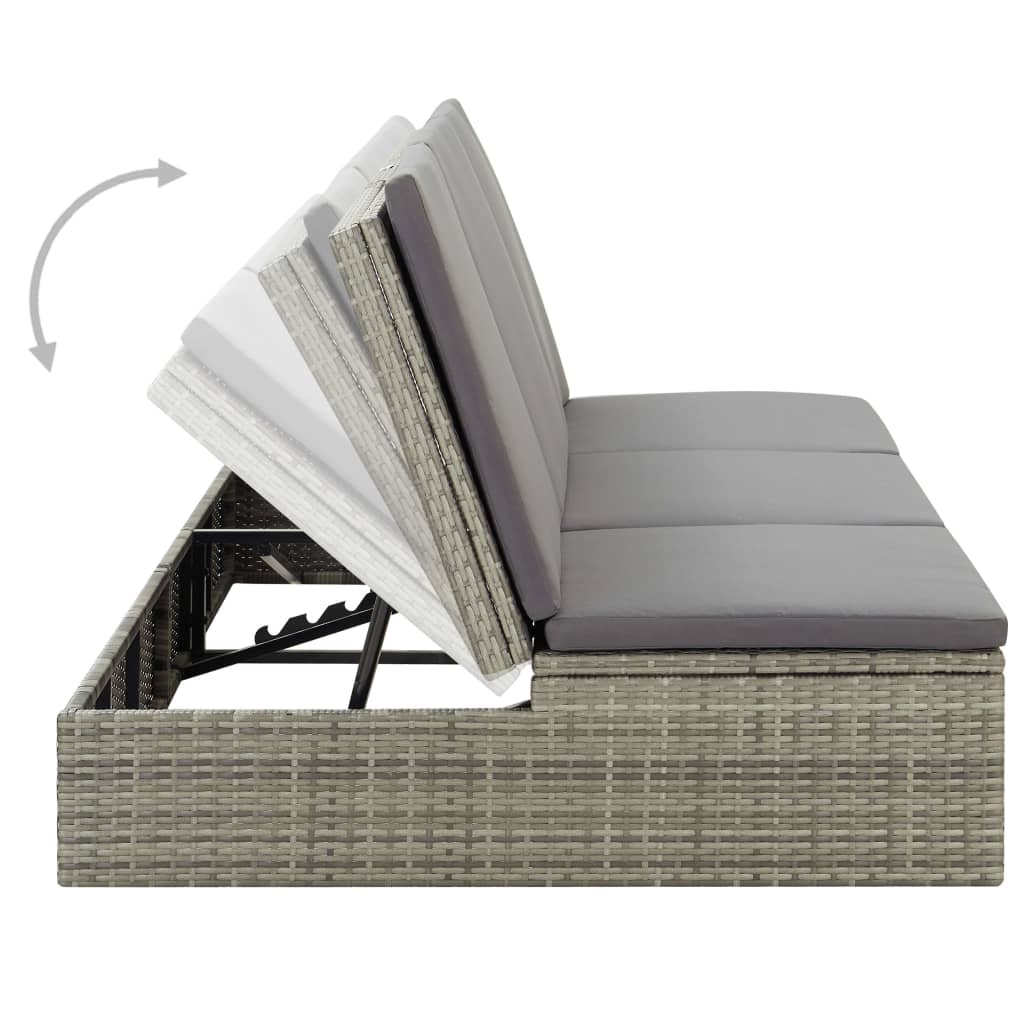 Bain de soleil avec coussin poly rotin gris