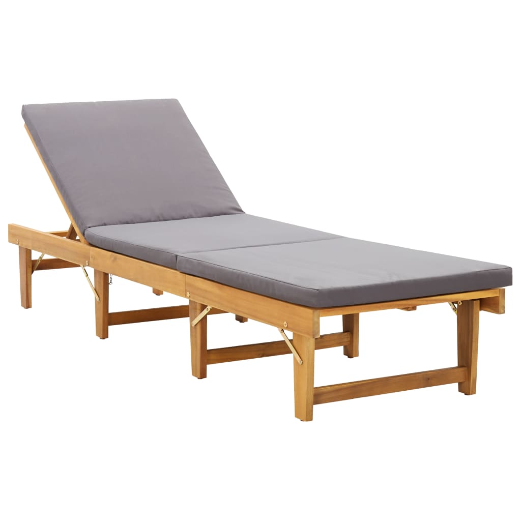 Folding sun lounger with cushion made of solid acacia wood