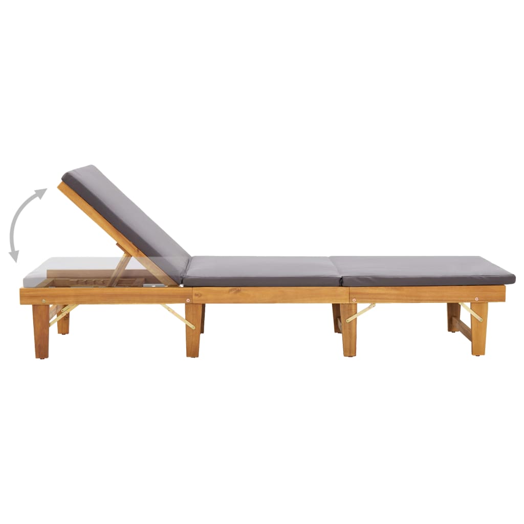 Folding sun lounger with cushion made of solid acacia wood