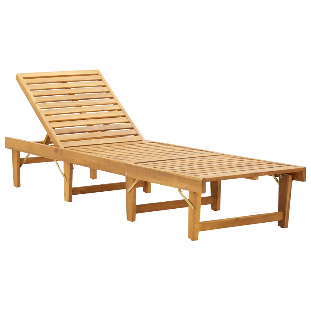 Folding sun lounger with cushion made of solid acacia wood