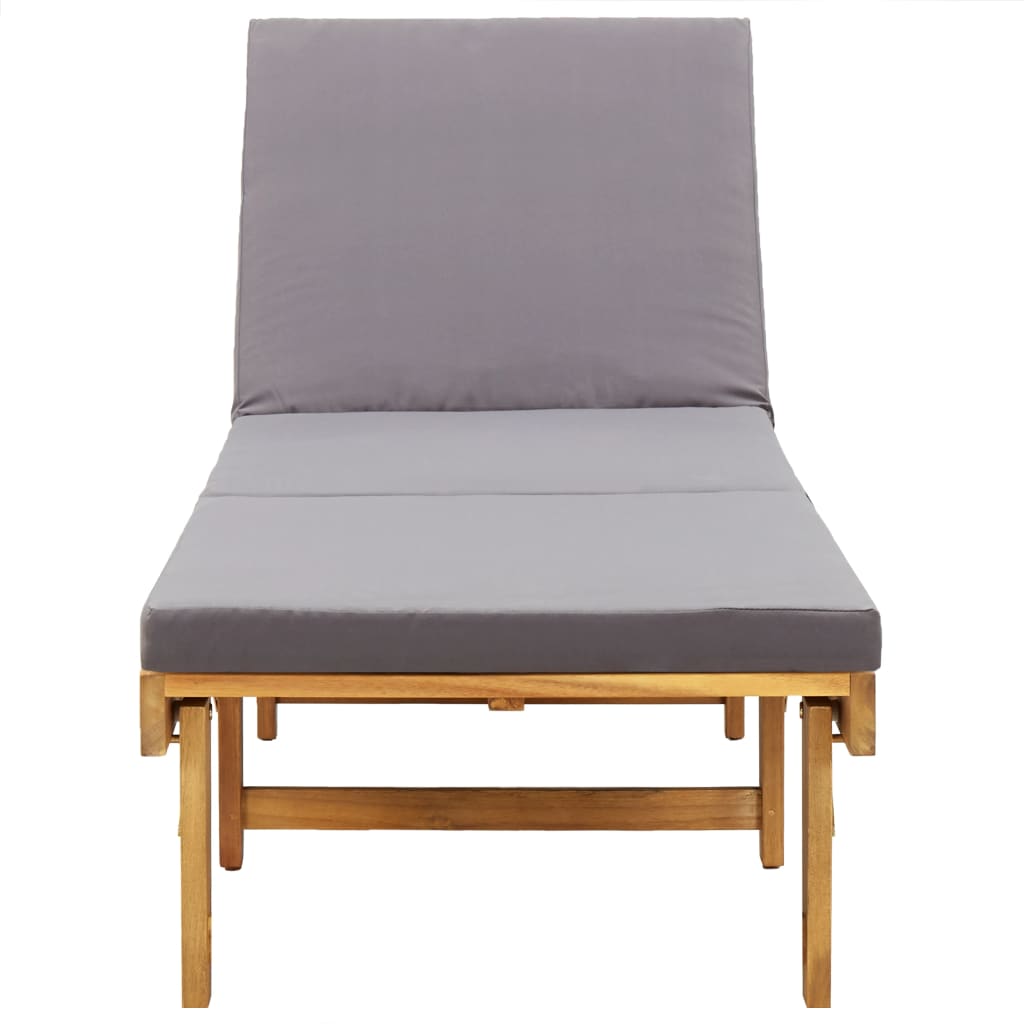Folding sun lounger with cushion made of solid acacia wood