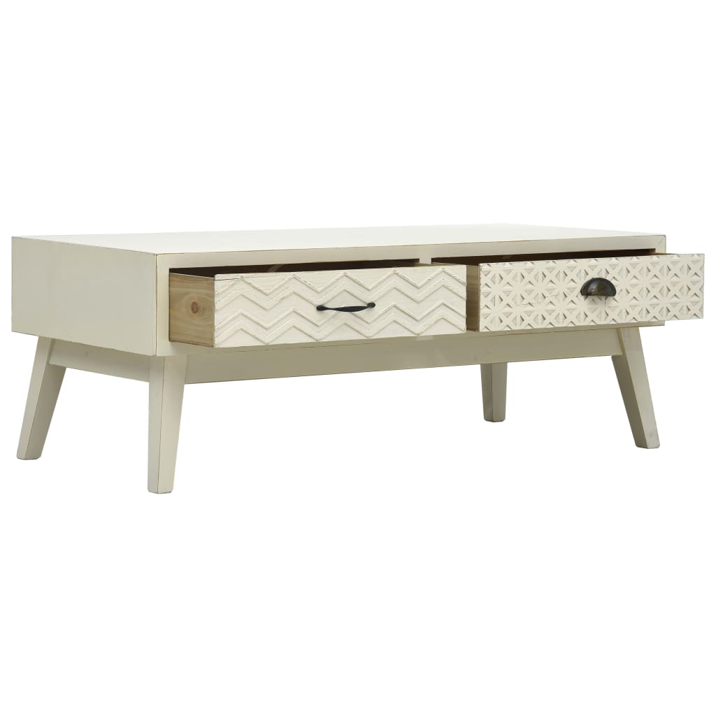 Table basse avec 2 tiroirs sculptés gris 110x50x40 cm bois