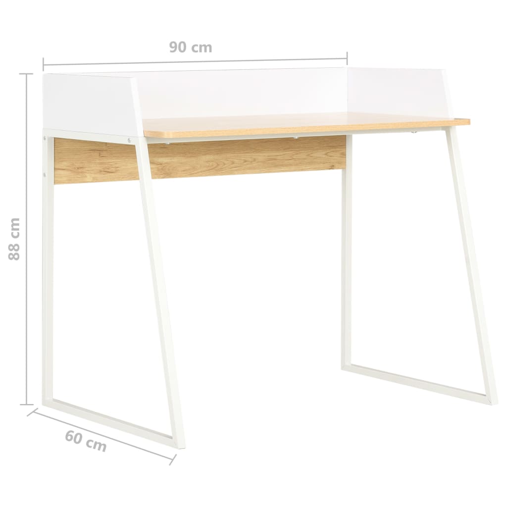 Bureau blanc et chêne 90x60x88 cm