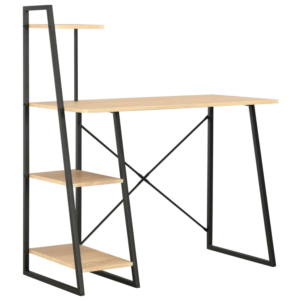 Bureau avec étagère noir et chêne 102×50×117 cm