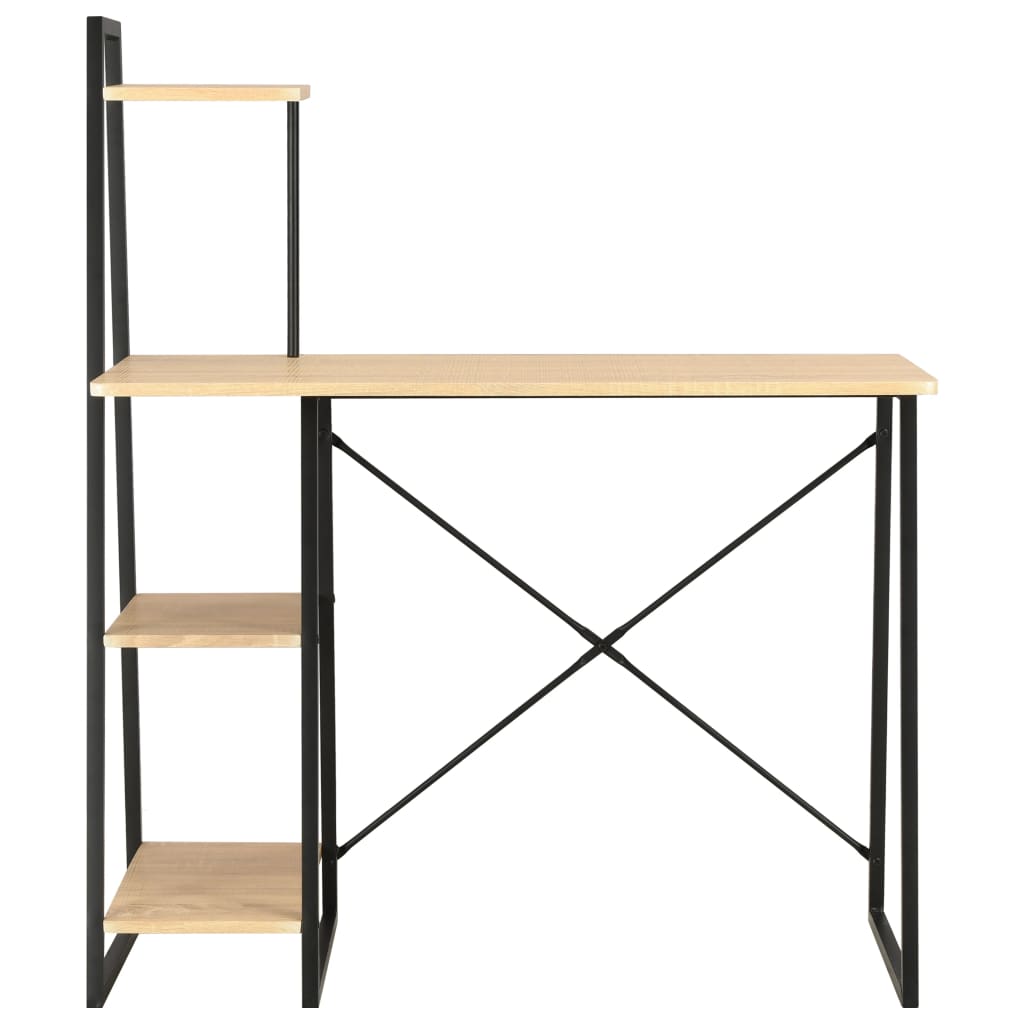 Bureau avec étagère noir et chêne 102×50×117 cm