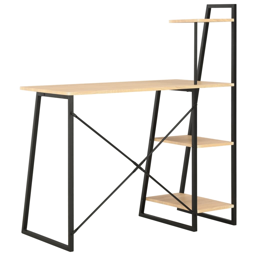Bureau avec étagère noir et chêne 102×50×117 cm
