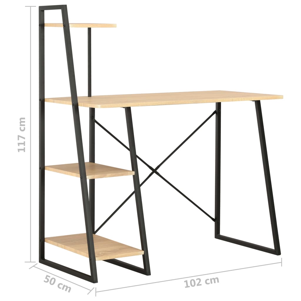Bureau avec étagère noir et chêne 102×50×117 cm