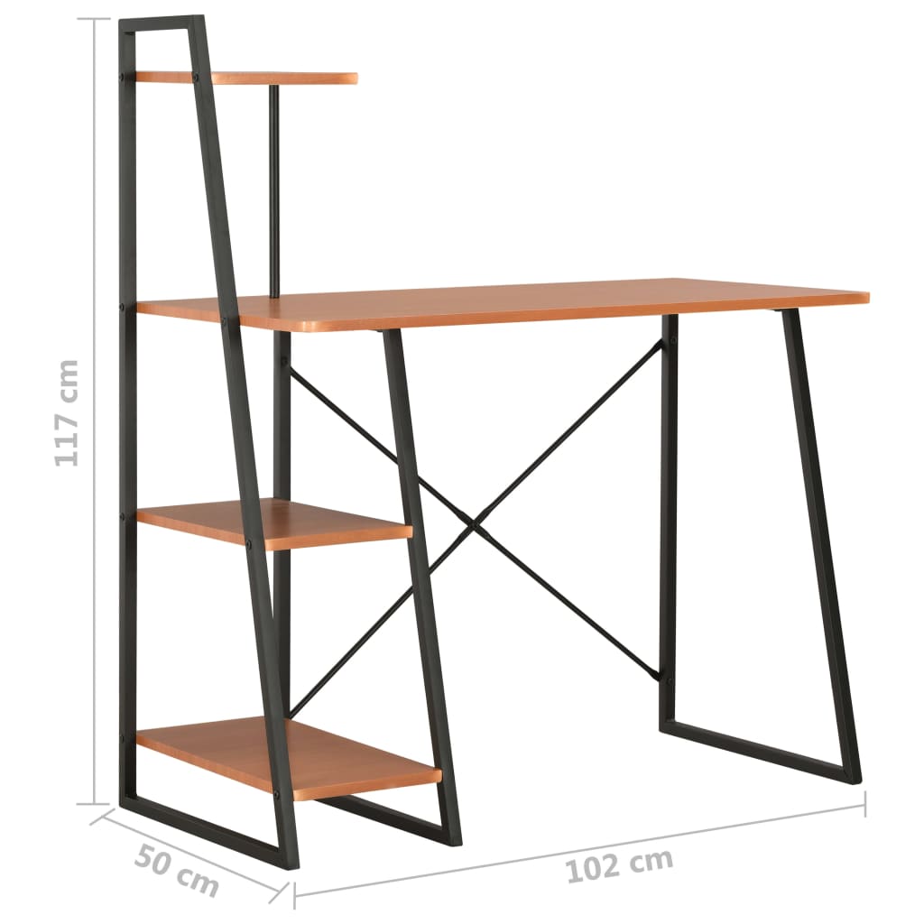 Bureau avec étagère noir et chêne 102×50×117 cm