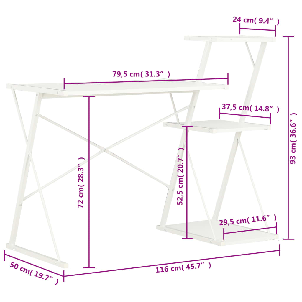 Desk with shelf white 116×50×93 cm