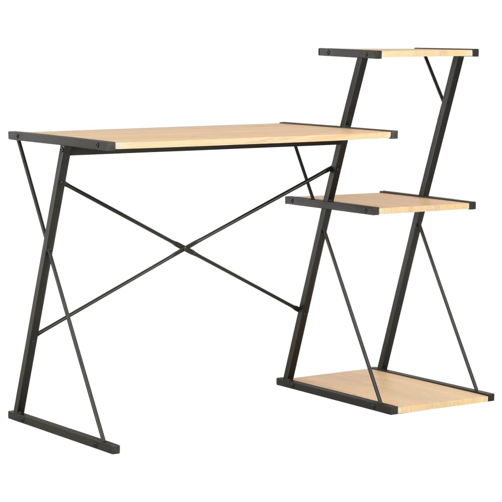 Desk with shelf black and oak 116×50×93 cm