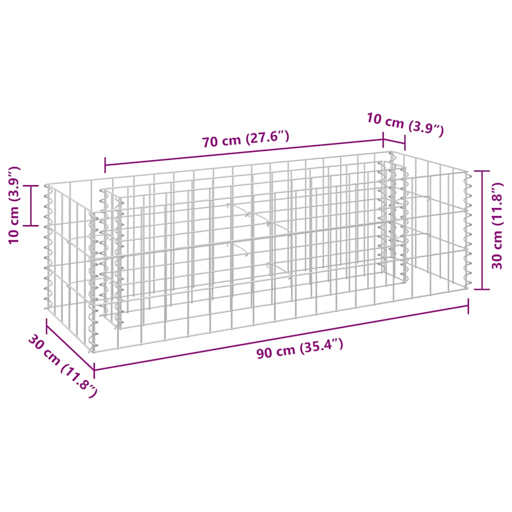 Gabionen-Hochbeet Verzinkter Stahl 90×30×30 cm