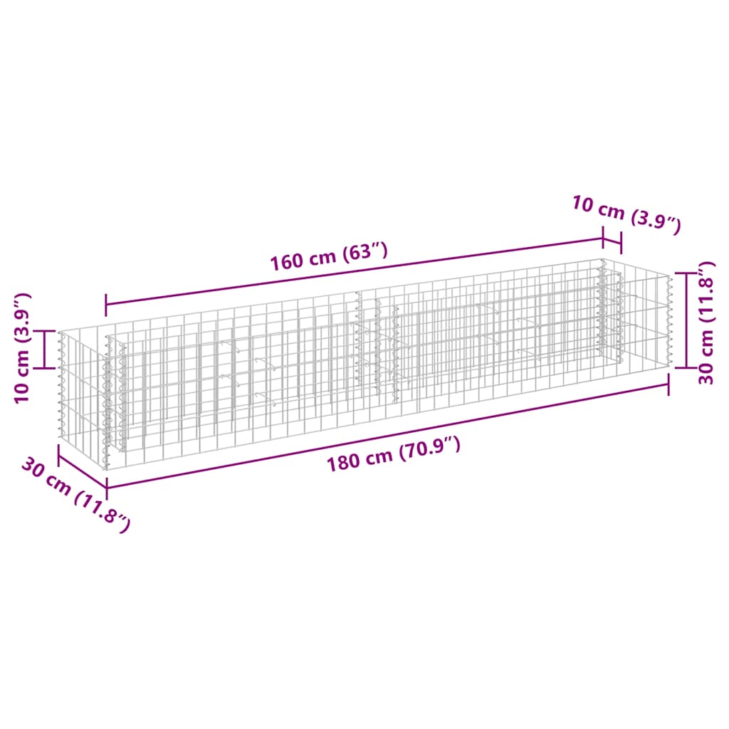 Gabionen-Hochbeet Verzinkter Stahl 180×30×30 cm