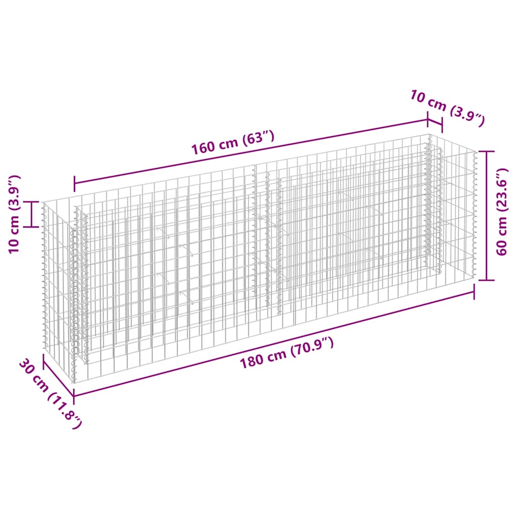 Gabionen-Hochbeet Verzinkter Stahl 180×30×60 cm