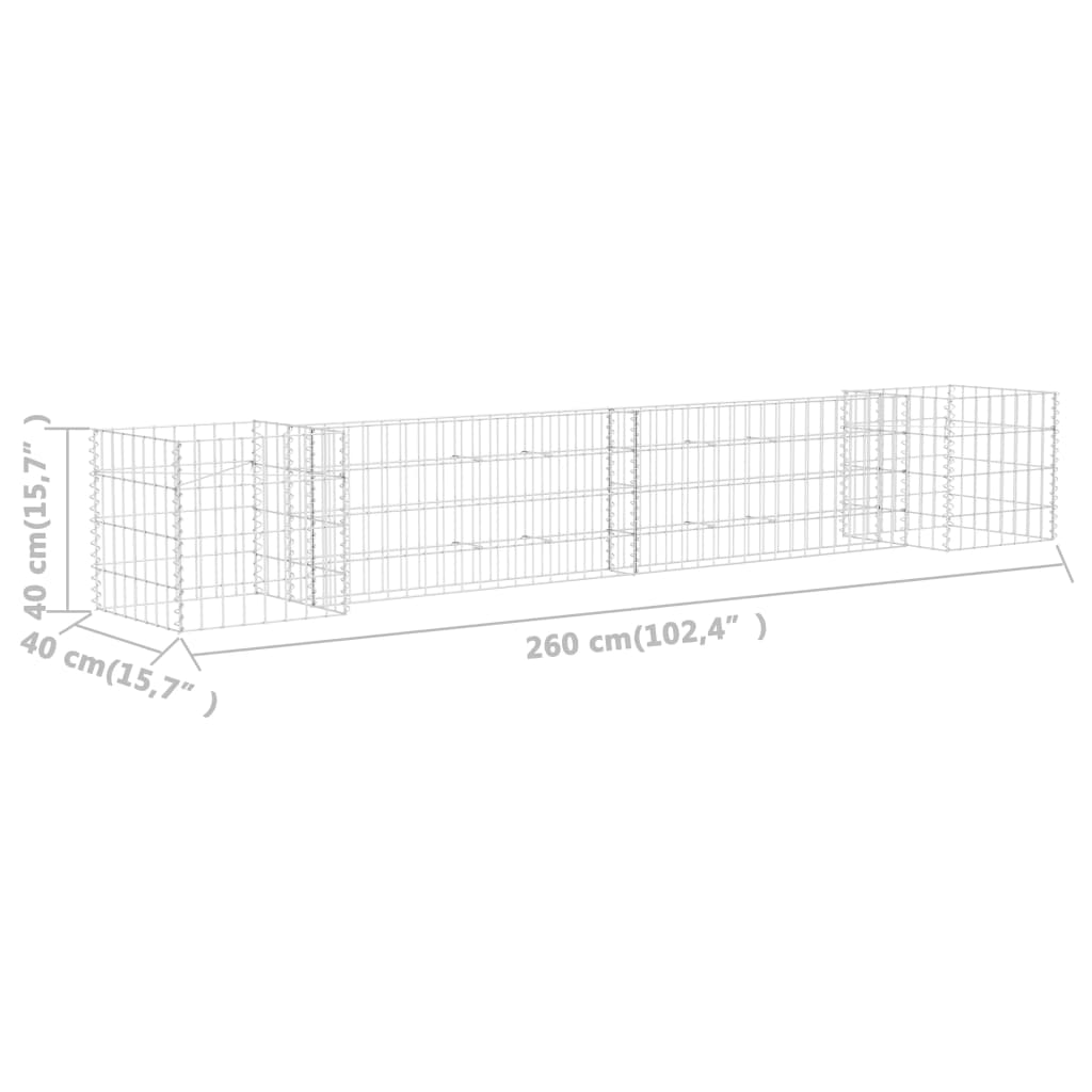 Panier à jardinière en gabion en forme de H en fil d'acier 260x40x40 cm